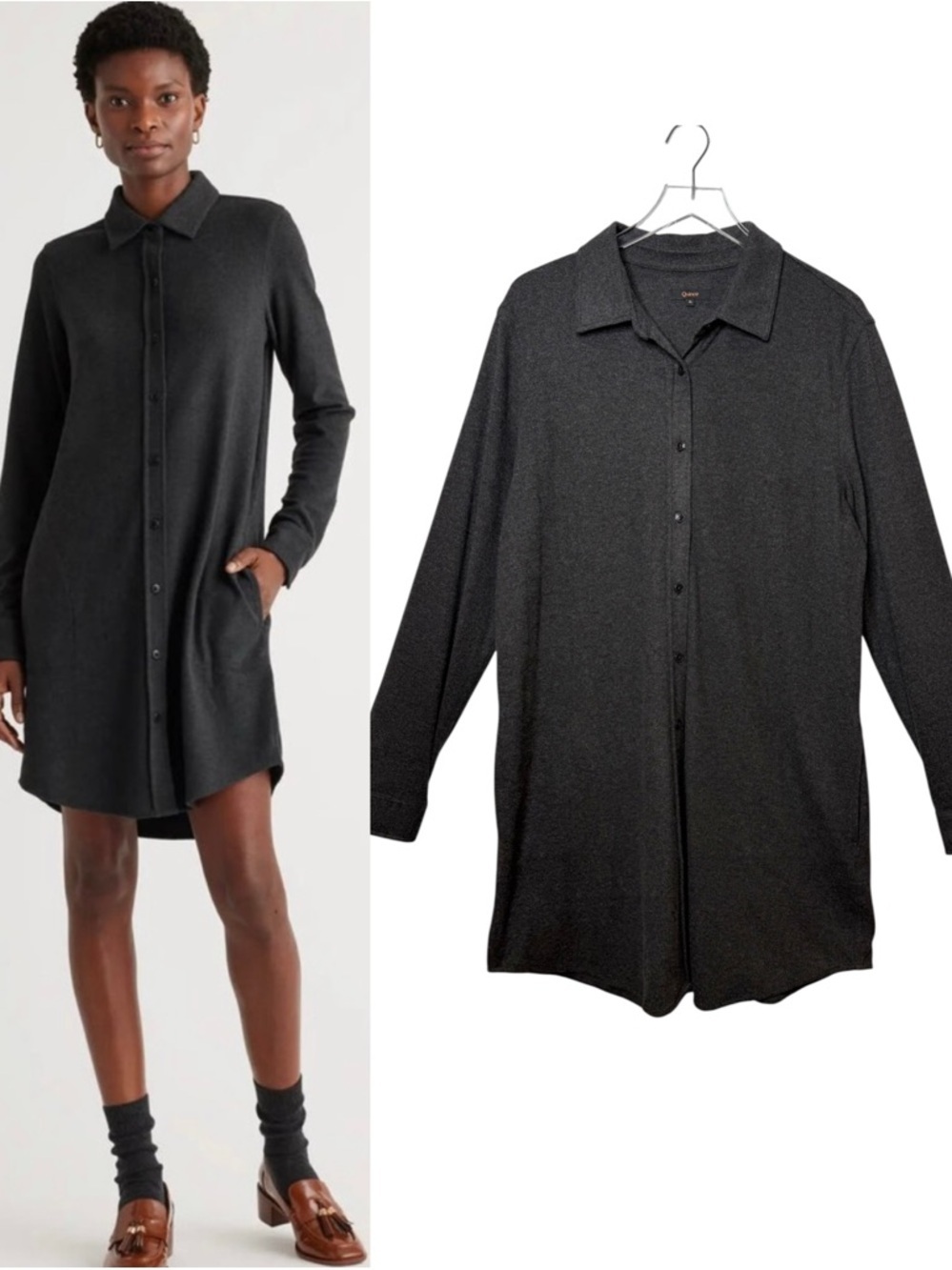 Quince Charcoal Gray Stretch Sweater Fleece Women’s Shirt Dress Sz XL